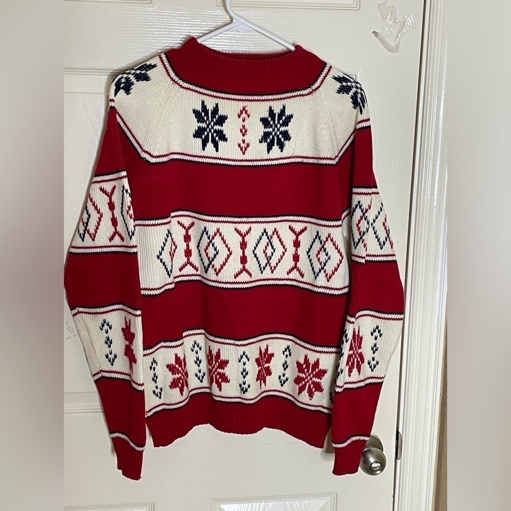 Vintage 70s JC Penney Knit Sweater Ski Snow Nordic Tribal Fair Isle Aztec Sz L  - Picture 9 of 11